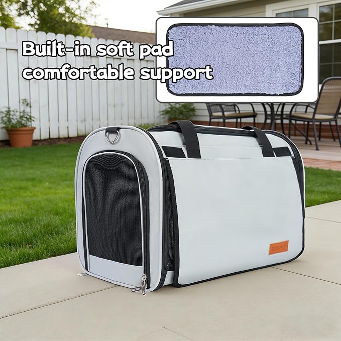 TWDEPART Cat Carrier Backpack - Multifunctional, Firm & Foldable with Roll-Up Shade, Breathable Design Includes Collapsible Bowl and Cushion (Light Grey)