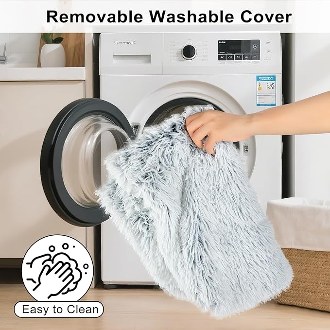 Fluffy Orthopedic Dog Beds for Medium Dogs with Washable Removable Cover Dog Crate Bed Egg Crate Foam Support Plush Pet Pad Mat with Anti-Slip Bottom(Grey,36 * 24)