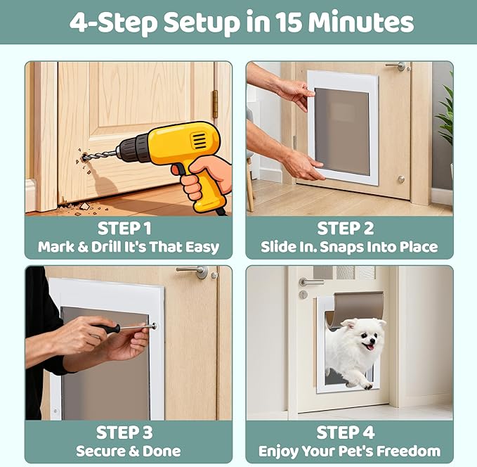 Durable Pet Door, Aluminum Door for Dog and Pets, X-Large Doggie Door with Automatic Closing Magnetic Flaps, Ideal for Interior and Exterior Doors, Screen and Wall, Weather Resistant