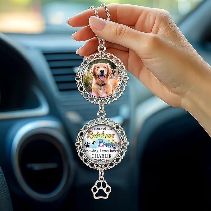 Hyturtle Personalized Pet Memorial Car Hanging Ornament - Custom Photo Pet Memorial Gifts Rearview Mirror Hanging Accessories - Loss of Dog Sympathy Gift - Pet Memorial Gifts for Loss of Dog
