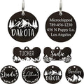 Ultra Joys Stainless Steel Pet ID Tag Dog Name Tags Personalized Front & Back Engraving, Customized Dog Tags and Cat Tags, Optional Engraved on Both Sides, Round Tag with Mountain on Top Design, Large