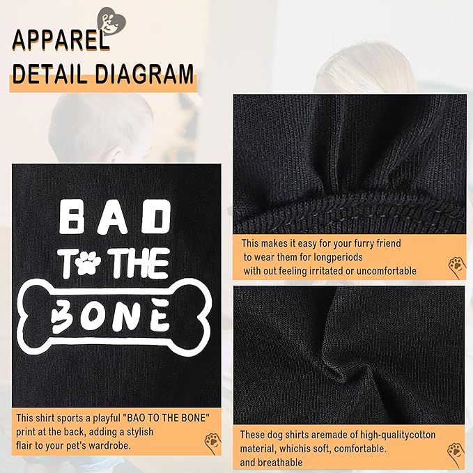 Discover Cozy Cotton Canine Wear: Soft, Lightweight, and Breathable Dog Shirt Vest with Eye-Catching Graphics(Bad to The Bone), Keeping Your Furry Friend Warm and Comfy! Black M