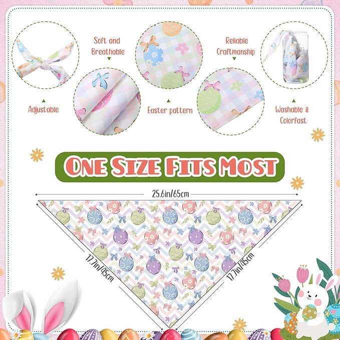 Kacctyen 50 Pcs Spring Easter Dog Bandanas Bulk Bandanas for Dogs Grooming with Bunny Pattern Adjustable Pet Triangle Scarf Bib Washable for Small Medium Large Puppy Cats Pets Costume Accessories