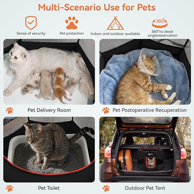 Black Dog Cat Playpen, Puppy Pet Playpen Indoor for Small Dog Crate Tent Cage Outdoor, Portable Pop Up Dogs Enclosure Kennel with Carrying Case for Dogs/Cats/Rabbits