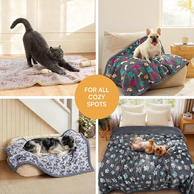 Luciphia Waterproof Pet Blankets for Couch Sofa Bed Cover Liquid Pee Proof Washable Soft Fluffy Large Dog Blanket Reversible Furniture Protection Grey Paw Thicken Large（65" x 57"）
