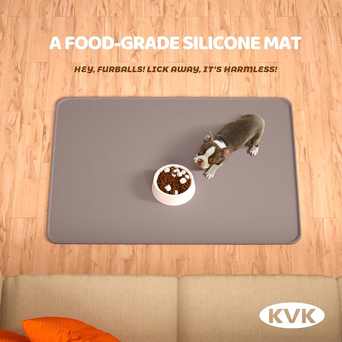 Dog Food Mat, 39.4×29.5in Extra Large Silicone Pet Feeding Mat - Waterproof, Non - Slip, Chew - Resistant for Food & Water, Protect Floors (Light Gray)