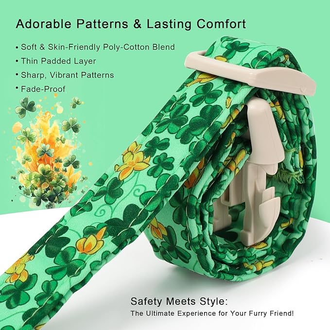 St. Patrick's Day Dog Collar for Medium Dogs - Green Shamrock & Yellow Flower Print Dog Collars, Cute Irish Party Puppy Collar, Lightweight Adjustable St. Patricks Day Pet Collars M