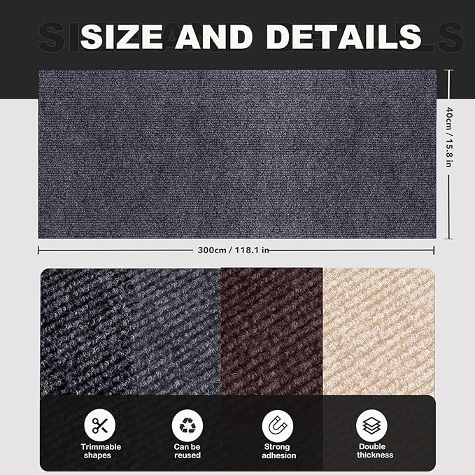 118"X15.8" Self-Adhesive Cat Scratching Mat, Couch Protector from Cat Claws, DIY Furniture Protector for Couch, Sofa, Wall & Door, Customizable Couch Scratcher from Cats Claws, No Residue (Grey)