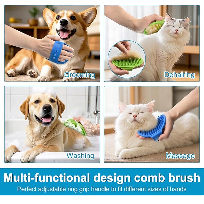 Enmaipet 4-in-1 Dog Grooming Brush,Dog Bath Brush Set,Adjustable Handle Shampoo Brush & Scrubber, Dog Grooming Gloves for Short & Long Haired Dogs & Cats