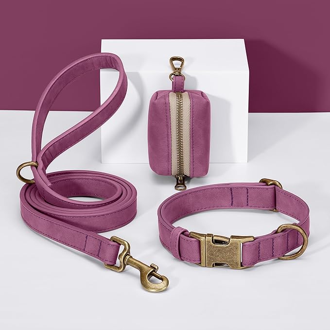 Didog Soft PU Leather Dog Collar, Stylish Quick Released Dog Collars for Small Dogs, Easy Clean Adjustable Pet Collar for Daily Walking, Purple, S Fit 10-16" Neck