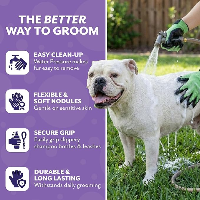 H HANDSON Pet Grooming Gloves - Patented #1 Ranked, Award Winning Shedding, Bathing, & Hair Remover Gloves - Gentle Brush for Cats, Dogs, and Horses (Purple, X-Large)