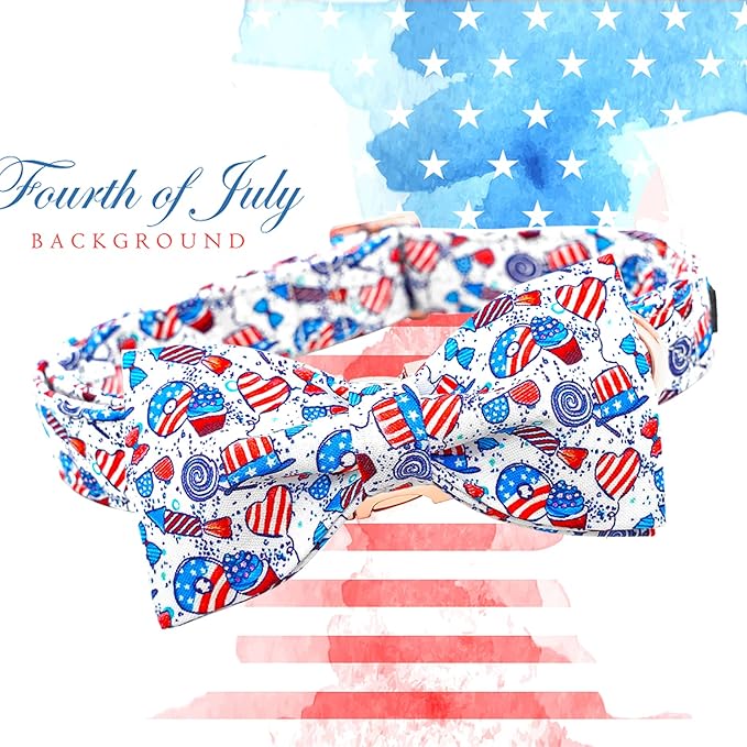 Lionheart glory American Flag Dog Collar, 4 of July Dog Bow Collar Heavy Duty Adjustable Patriotic Dog Collar with Bowtie for Medium Dogs Pet Gift