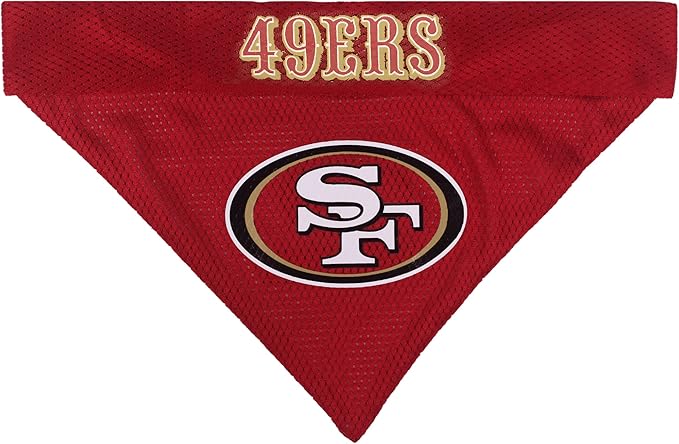 Pets First NFL DOG BANDANA - SAN FRANCISCO 49ERS REVERSIBLE PET BANDANA. 2 Sided Sports Bandana with a PREMIUM Embroidery TEAM LOGO, Small/Medium. - 2 Sizes & 32 NFL Teams available (SAN-3217-S-M)