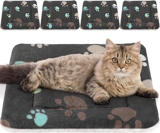 Tuanse 4 Pack Ultra Soft Dog Cat Bed Mat Small Animal Guinea Pig Bed with Cute Print Reversible Fleece Dog Crate Kennel Pad Cozy Washable Thickened Hamster Pet Beds Mat(21 x 14 Inches,Black)