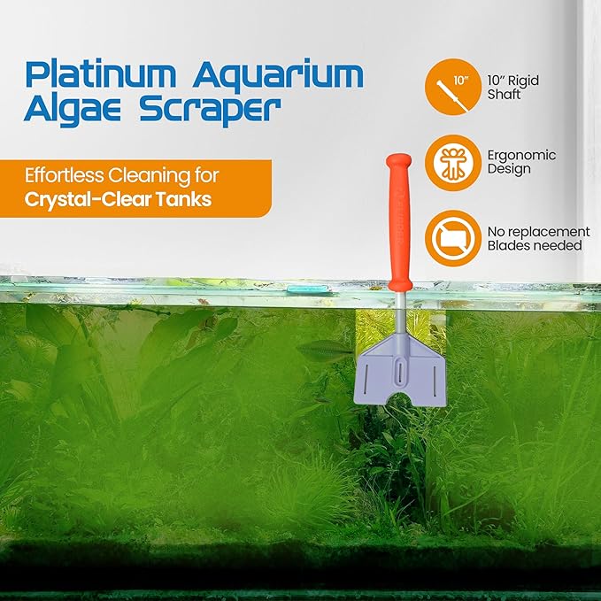 FLIPPER Platinum Stubby Hand Algae Scraper – Aquarium Glass & Acrylic Cleaner with Precision Scraper Blade, Fish Tank Cleaning Tool for Freshwater & Saltwater Aquariums (10” Rigid Shaft)