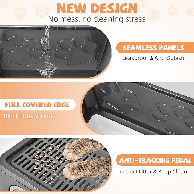 Cat Litter Box with Litter Mat, Foldable Extra Large Free in and Out/One-Way with Lid, Drawer Type Enclosed Kitty Litter Box,Odor Control Anti-Splashing Easy Cleaning (Dark Grey)