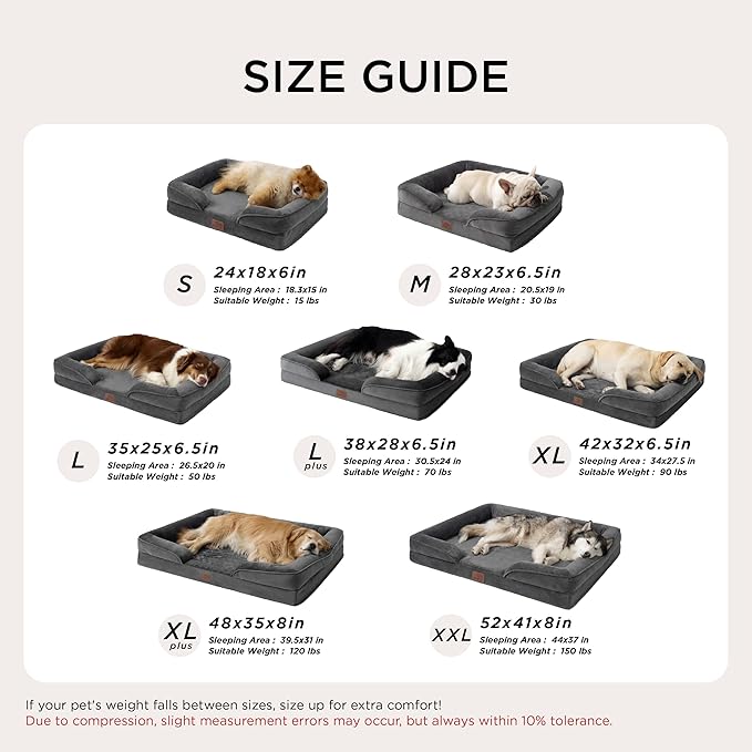 Bedsure Orthopedic Dog Bed Medium Size Dogs - Washable Medium Dog Cat Bed Waterproof, Comfort Pet Couch Sofa with Washable Removable Cover, Pets Bed with Nonskid Bottom, Dark Grey, 28"