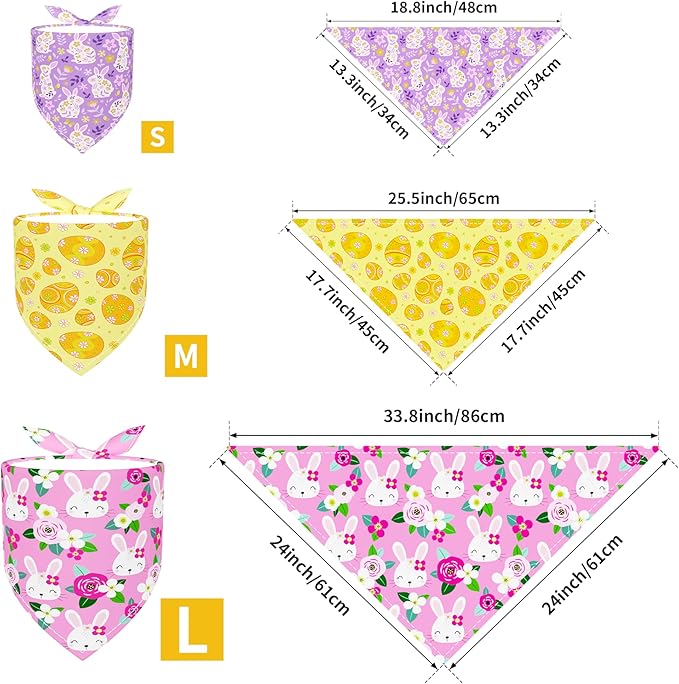 PET SHOW 50 Pack Easter Dog Bandanas Bulk for Extra Large XL Dogs Washable Adjustable Pet Scarf Triangle Bibs for Dogs Green Yellow Purple Decorative Grooming Accessories
