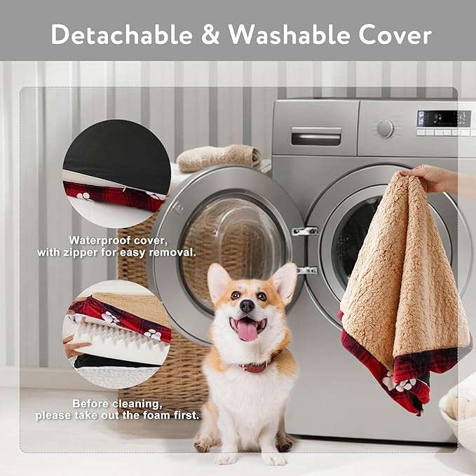 Waterproof Orthopedic Dog Bed for Large Medium Sized Dogs 35x22 Inch - Egg Crate Foam Pet Crate Bed with Removable Washable Cover, Plush Top Anti-Slip Bed Mat, Beige