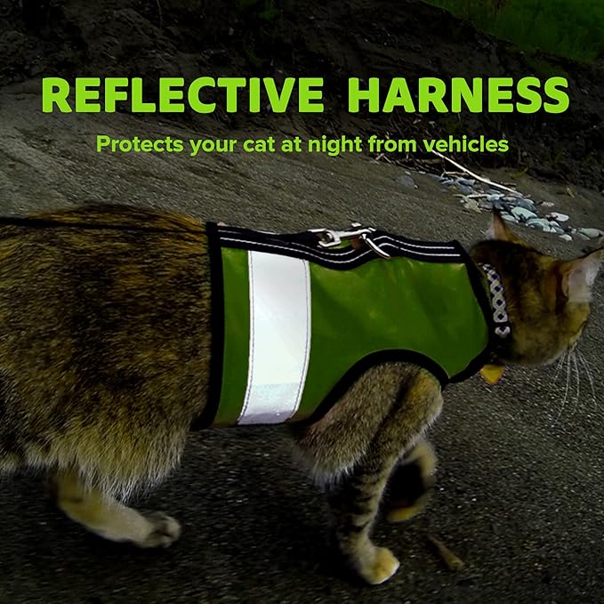Kitty Holster Reflective Cat Harness – High-Visibility Cat Harness for Travel, Day and Night Walking - Soft Cotton Cat Accessories, Breathable, Secure & Washable, Made in USA - Loud Lime, XS