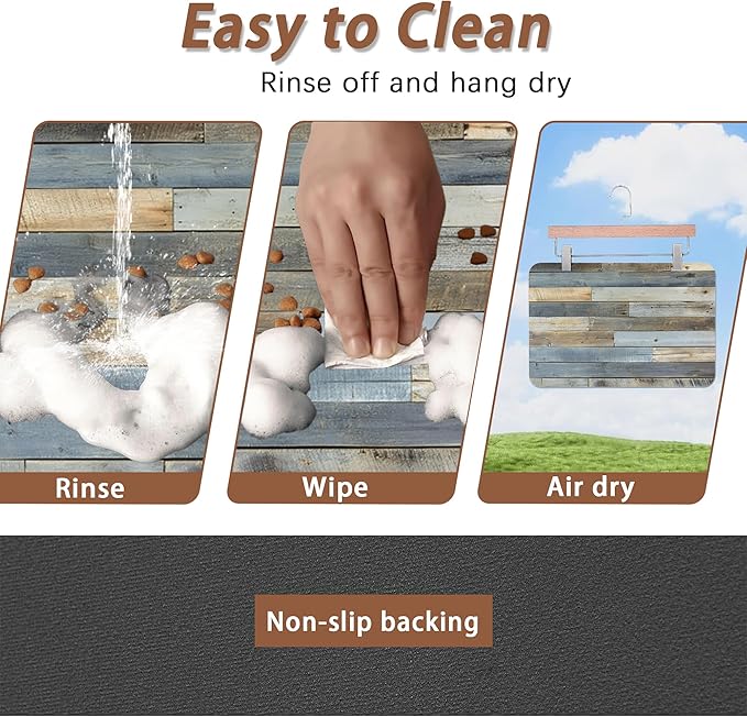 Vintage Barn Wooden Dog Cat Food Mat,Rustic Wood GrainAbsorbent Pet Feeding Mat for Food and Water,Non-Slip Dog Bowl Mats Floor Protector 16"x24"