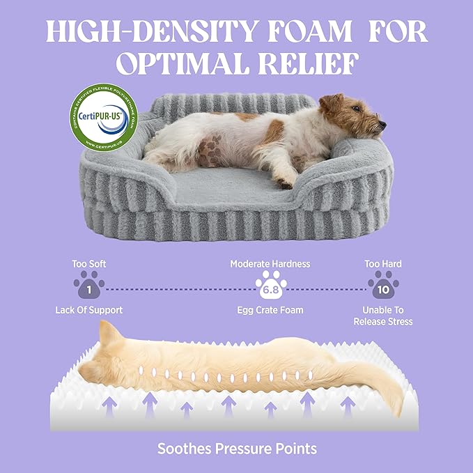LE SURE Cute Dog Bed for Small Dogs, Orthopedic Waterproof Small Pet Beds with Sides, High Back Non-Slip Bottom and Egg-Crate Foam Puppy Couch Sofa with Washable Removable Cover, Grey