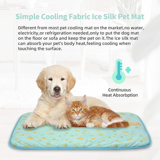 NWK Pack of 4 Pet Cooling Mat - Ice Silk Cooling Mat for Dogs & Cats Portable & Washable Pet Cooling Blanket, Car Seats, Beds for Summer (4pcs, Green Fruit, 39’’ X 27’’ X 0.3)