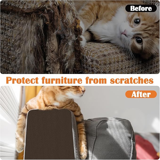 Cat Scratch Furniture Protector - 100" x 13.8" Trimmable Self-Adhesive Cats Claws Scratch Pads, DIY Cat Climbing Couch Protector for Scratch Post Cat Tree Replacement Indoor (Brown)