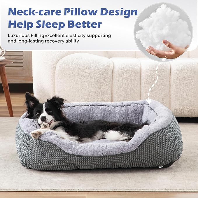 INVENHO Large Dog Beds Large Sized Dog Washable, Orthopedic Warming Soft Sleeping Puppy Bed Durable Pet Bed with Anti-Slip Bottom L(35"x25"x10")