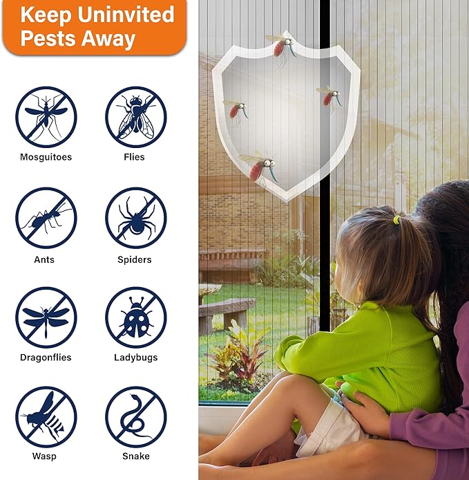 Magnetic Screen Door, Fit Door Size 48 x 80 Inches, Screen Doors with Magnets, Pet & Kid Friendly，Works with Front Doors, Sliding Doors ‎Black