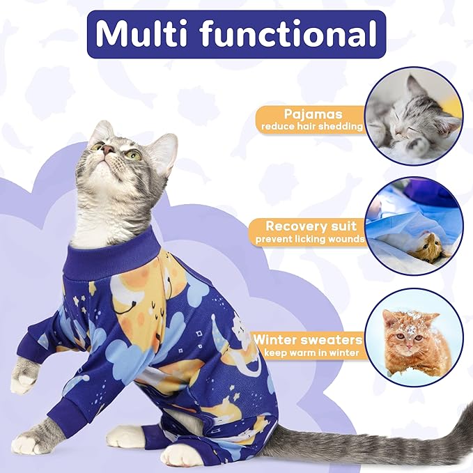 PUMYPOREITY Cat Hair Sticky Shirt – Breathable & Lightweight, Reduces Shedding Fur Pajamas, Prevents Licking Wounds After Surgery, Cat Sweaters - Soft & Machine Washable, Blue, L