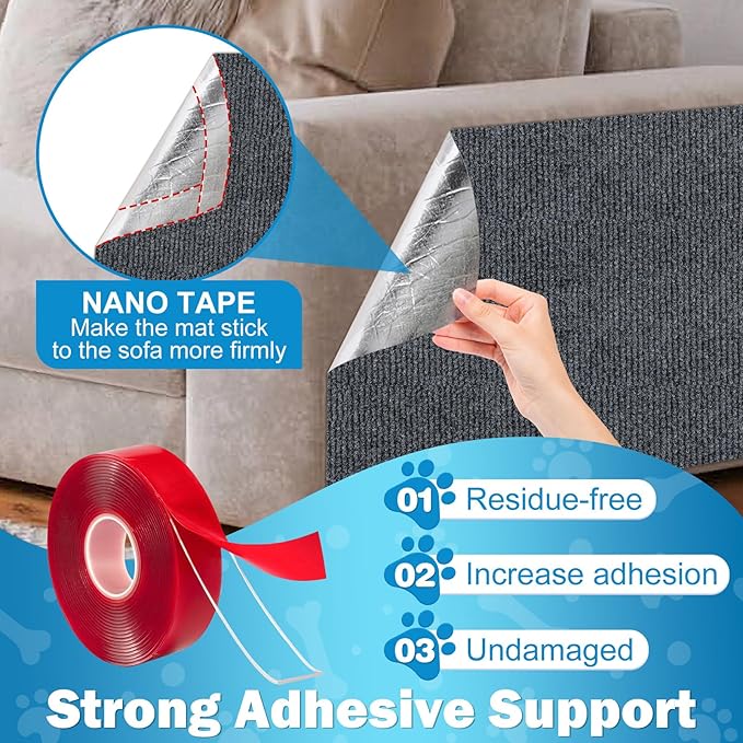 ENONCI Anti Scratch Pads for Cats, Furniture Protector for Couch Corners - 78.7x15.8 Inch Cat Scratching Mat, Replaceable Climbing Wall Scratcher