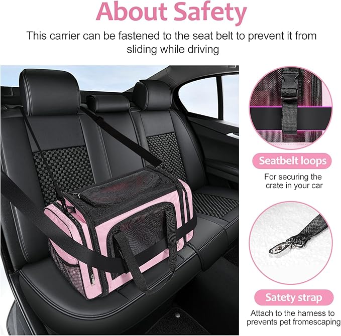 Large Cat Carrier, Pet Carrier, Dog Carrier for Small Dogs, Cat Carrier Soft, Collapsible Large Pet Carrier for Traveling Indoor and Outdoor Uses - Pink 20"x13"x13"