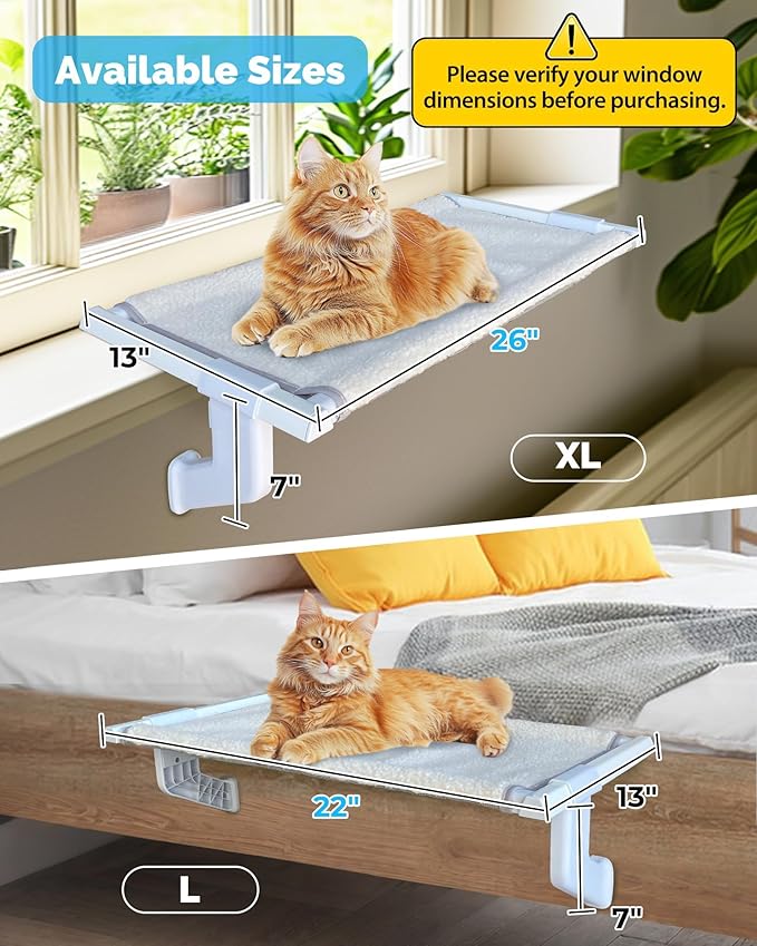 Heavy-Duty Cat Window Perch 2-Pack – All-Metal Frame Supports up to 120 lbs Each – Durable, Easy-to-Assemble Cat Hammocks for Large & Multiple Cats (XL 2PC)