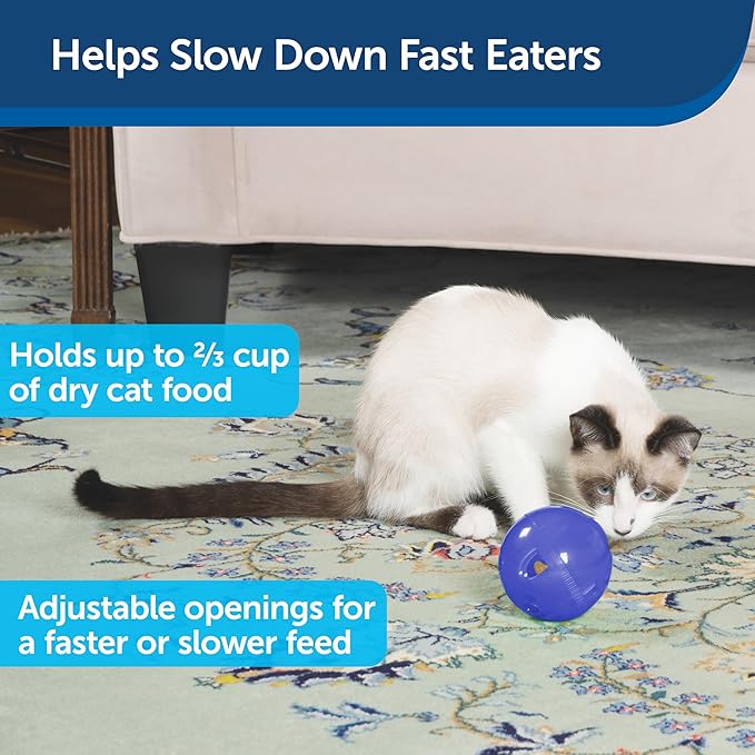 PetSafe SlimCat Interactive Feeder - Combines Play with Mealtime - Adjustable Portions - BPA-Free Plastic - Slow Feeder for Digestion - Lightweight, Dishwasher-Safe Toy - Blue