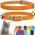 CollarDirect Leather Cat Collar, Kitten Collar with Removable Bell Black Blue Red Orange Lime Green (8-11 Inch, Orange)