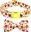 Thanksgiving Dog Collar, Turkey Dogs Collars Bow Tie Pet Collar Adjustable Pet Collars Premium Metal Buckle Autumn Leaf Necklace for Medium Dogs