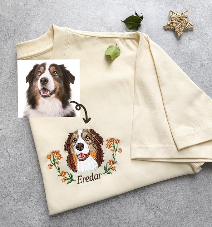 Custom Pet from Your Photo Embroidered Shirt,Personalized Dog Shirt,Custom Pet Portrait Gift,Embroidered Cat T Shirt,Custom Gifts,Personalized Shirts for Men Women Multi