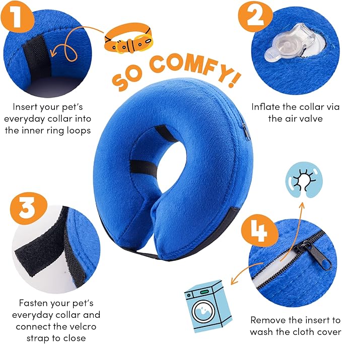 BENCMATE Inflatable Dog Cone Collar Alternative, Soft Dog Cone for Small Medium Large Dogs and Cats, Neck Recovery ECollar Donut Collar After Surgery (XXLarge, Donut-Strawberry)