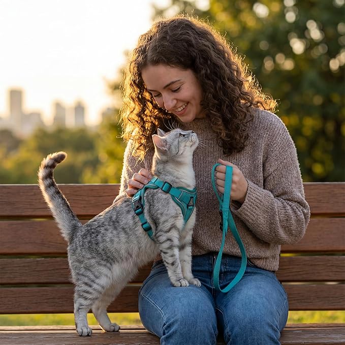 Cat Harness and Leash Set Escape Proof Tactical Extra Large Kitten Harness Emotional Support Cat Vest, Turquoise, XL