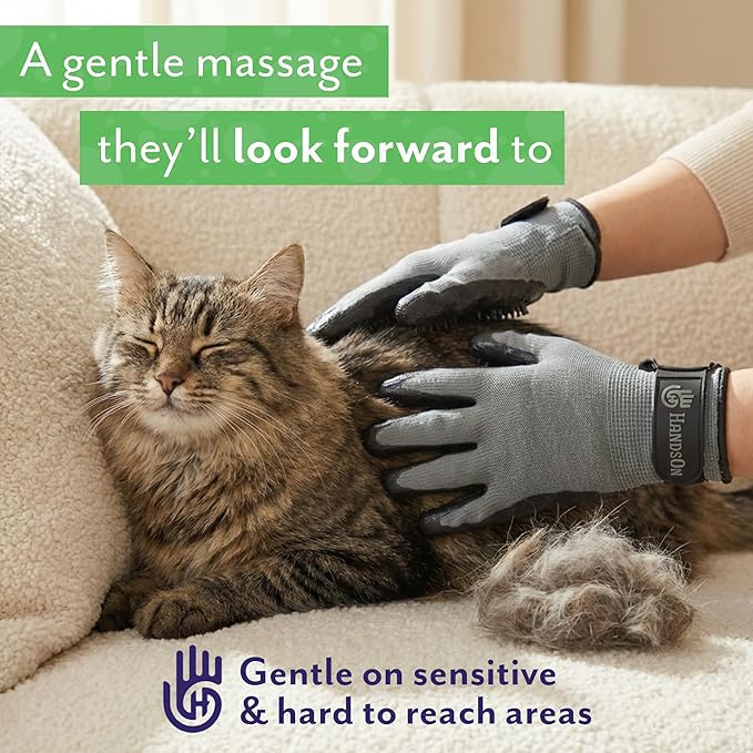 H HANDSON Pet Grooming Gloves - Patented #1 Ranked, Award Winning Shedding, Bathing, & Hair Remover Gloves - Gentle Brush for Cats, Dogs, and Horses (Red, Medium)
