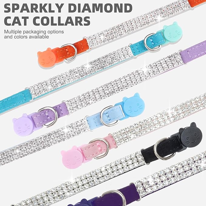 EXPAWLORER Soft Velvet Safe Cat Collars for Girl Cats - Rhinestones Adjustable Collars Breakaway- Chirstmas Cat Clollar Gifts with Bells for Boy Cats Kitty and Small Dogs(XS,Purple)