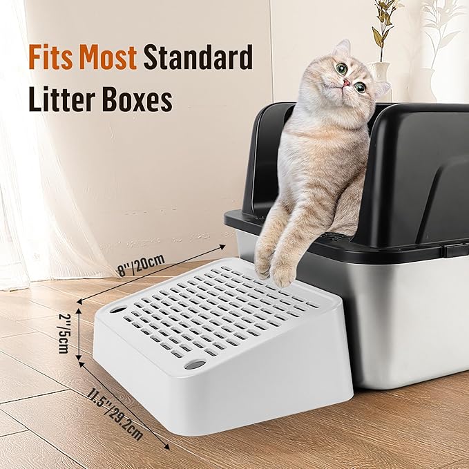 Cat Litter Box Ramp, Litter Box Step Mat with Filter Function, Cat Litter Catcher for Self-Cleaning Litter Boxes, Cats Pedal Stool Ideal for Kitten & Elderly Cats (White)