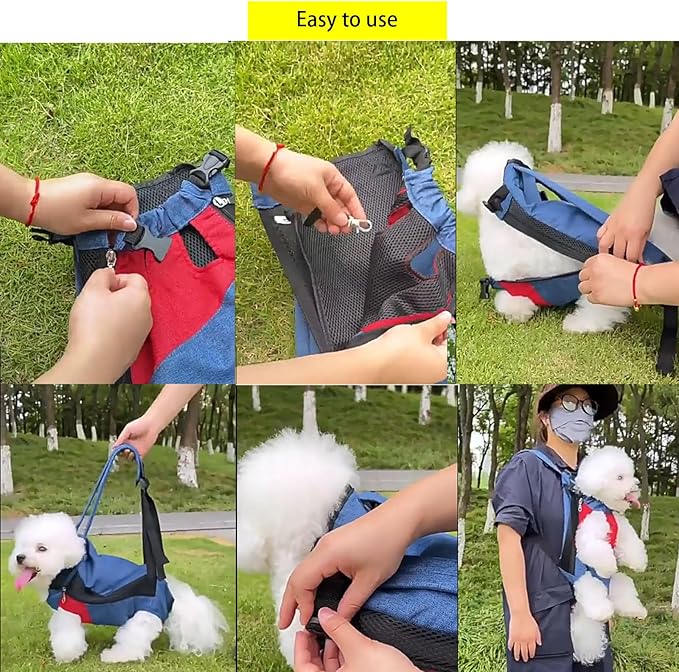 Lightweight Pet Backpack Carrier for Small Dogs & Cats - Easy-Fit Adjustable Straps, Basic Legs-Out Design, Durable for Daily Use (Fits Pets Under 15lb). (Red-Blue Color-Blocked, Large(8.8lb-11lb))