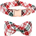 Dog Collar, Christmas Dog Collar Plaid Pet Collar Bow Holiday Bows Girl Boy Puppy Collar Adjustable Pet Collar for X-Large Dogs