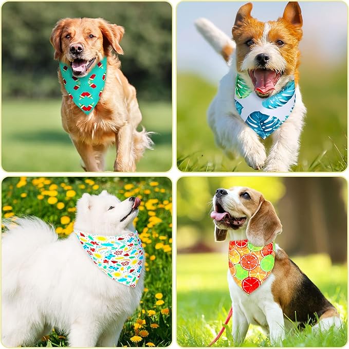 Eccliy 30 Pack Summer Fruit Dog Bandanas Bulk Soft Triangle Dog Scarfs Polyester Bandana Pet Costume Cute Scarf Bibs with Flowers Patterns for Small Medium Large