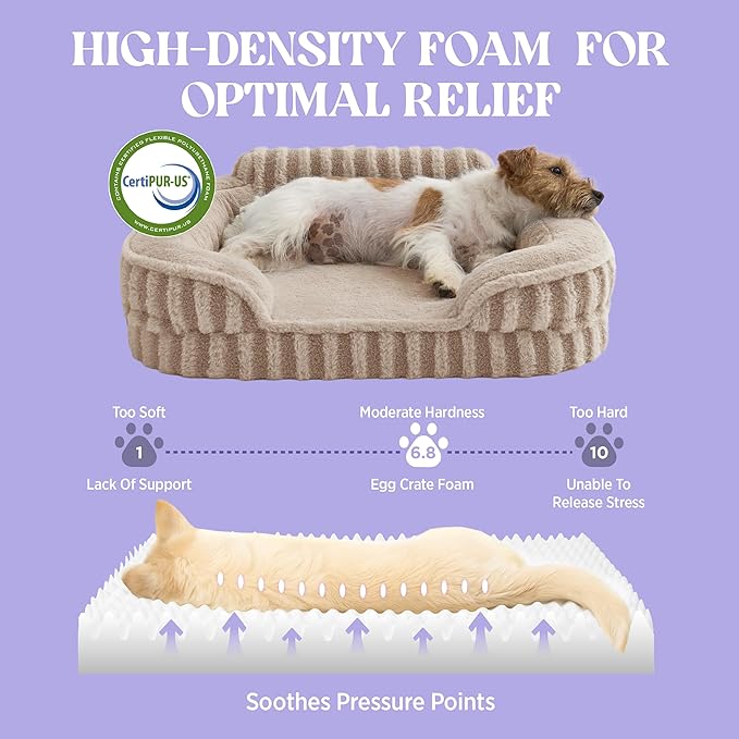 LE SURE Cute L-Plus Dog Beds, Orthopedic Waterproof Large Pet Bed with Sides, High Back Non-Slip Bottom and Egg-Crate Foam Dog Couch Sofa with Washable Removable Cover, Hazel