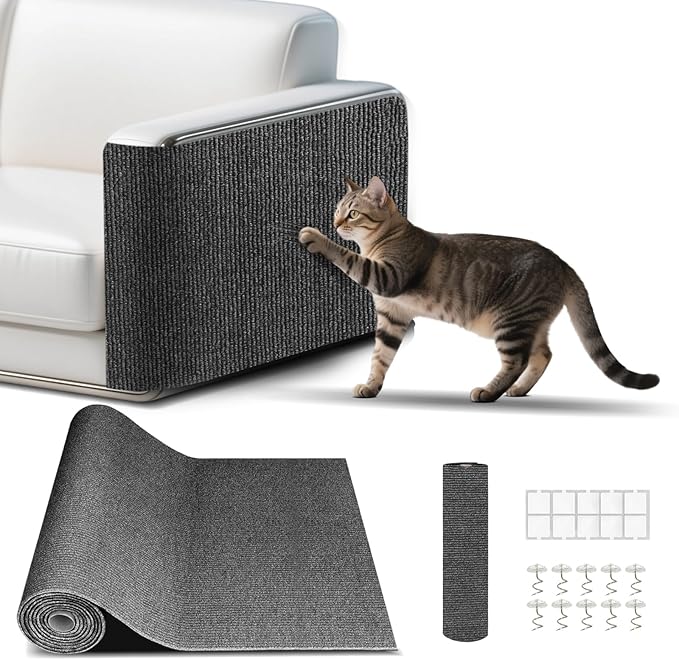 Cat Scratch Mat, Self-Adhesive Trimmable cat Scratch Furniture Protector for Couch, cat Scratch pad，cat Tree，DIY Climbing Carpet for Cat Tower Replacement Pads (Dark Gray, 39.4" x 15.8")