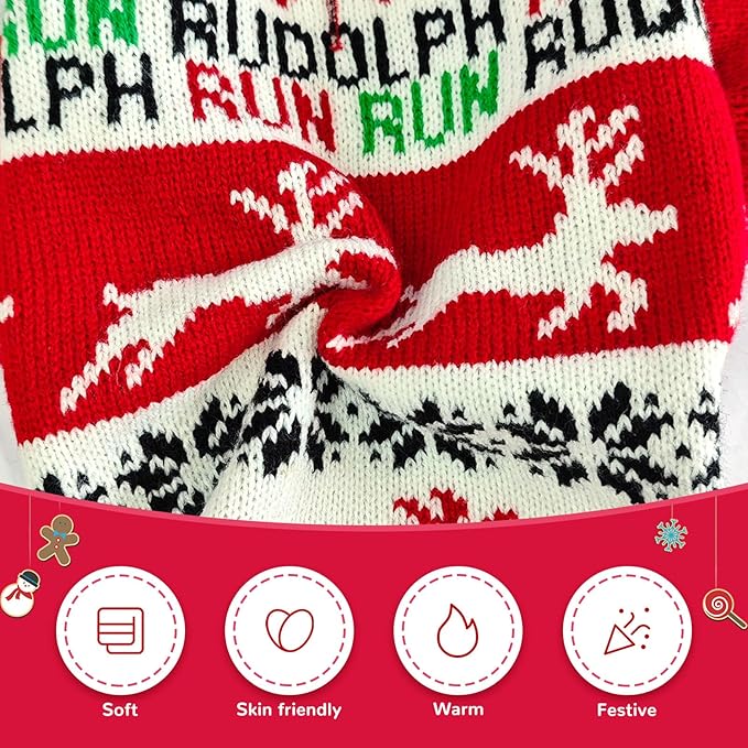 Dog Christmas Sweater Xmas Pet Clothes Cute Reindeer Christmas Dog Costume Outfits Holiday Knitwear Puppy Cat Jumpers New Year Gifts for Small Medium Large Dogs(Red Runing Deer,XS)