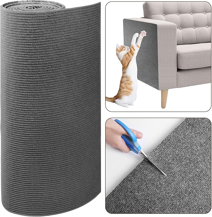 Cat Scratch Furniture Protector, 23.6"x15.8" Cat Scratching Mat, Trimmable Self-Adhesive Cats Claws Scratch Pads, DIY Carpet Mat Replacement for Cats Tree, Cats Wall Shelves, Dark Grey